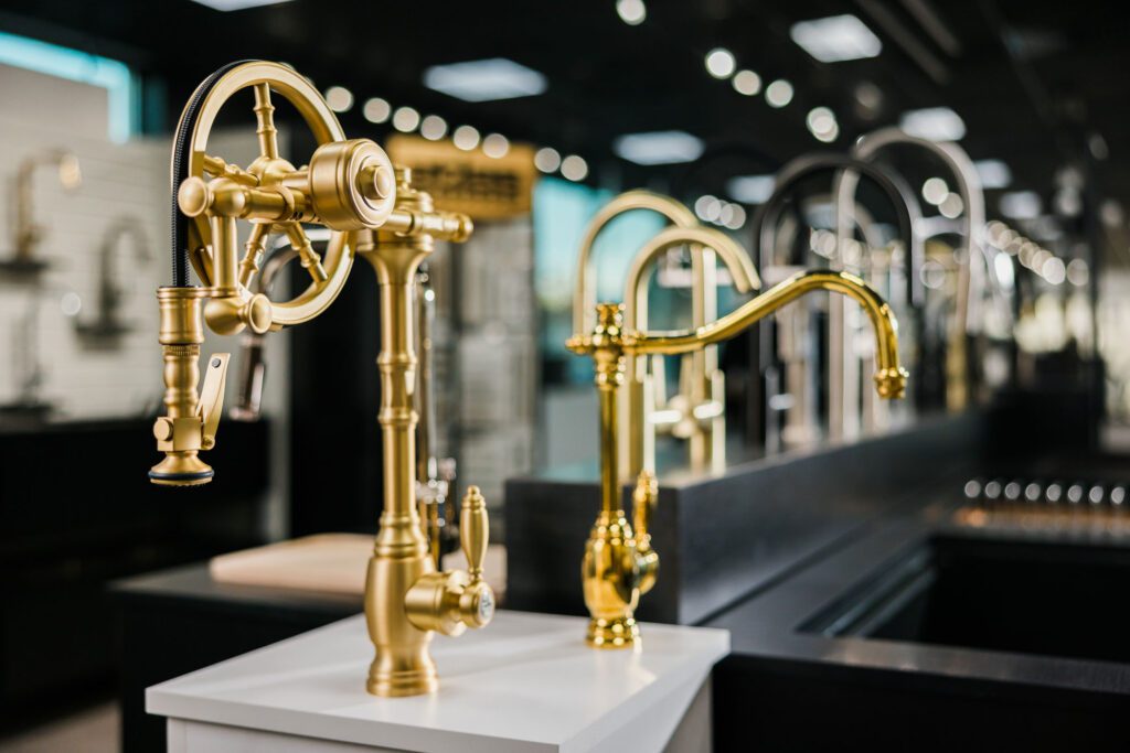 Modern kitchen sink faucets in Longley showroom